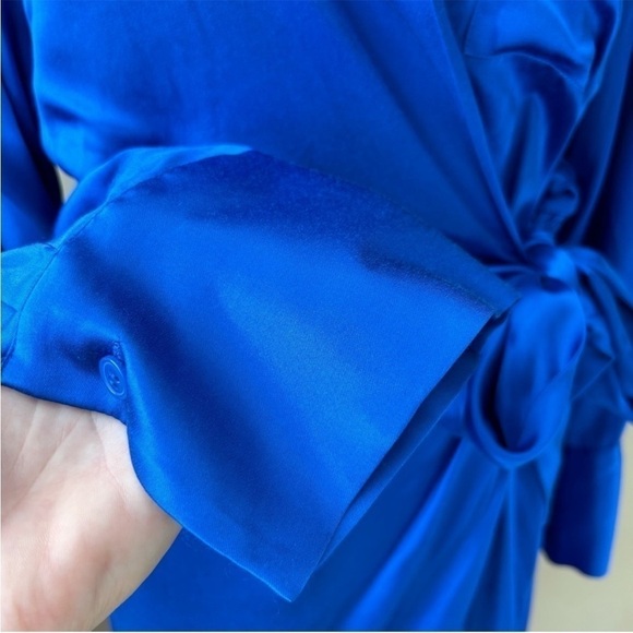 Zara Woman Blue Satin Effect Long Sleeve Wrap Mini Dress Blogger Fav Size L NWT - Picture 13 of 16